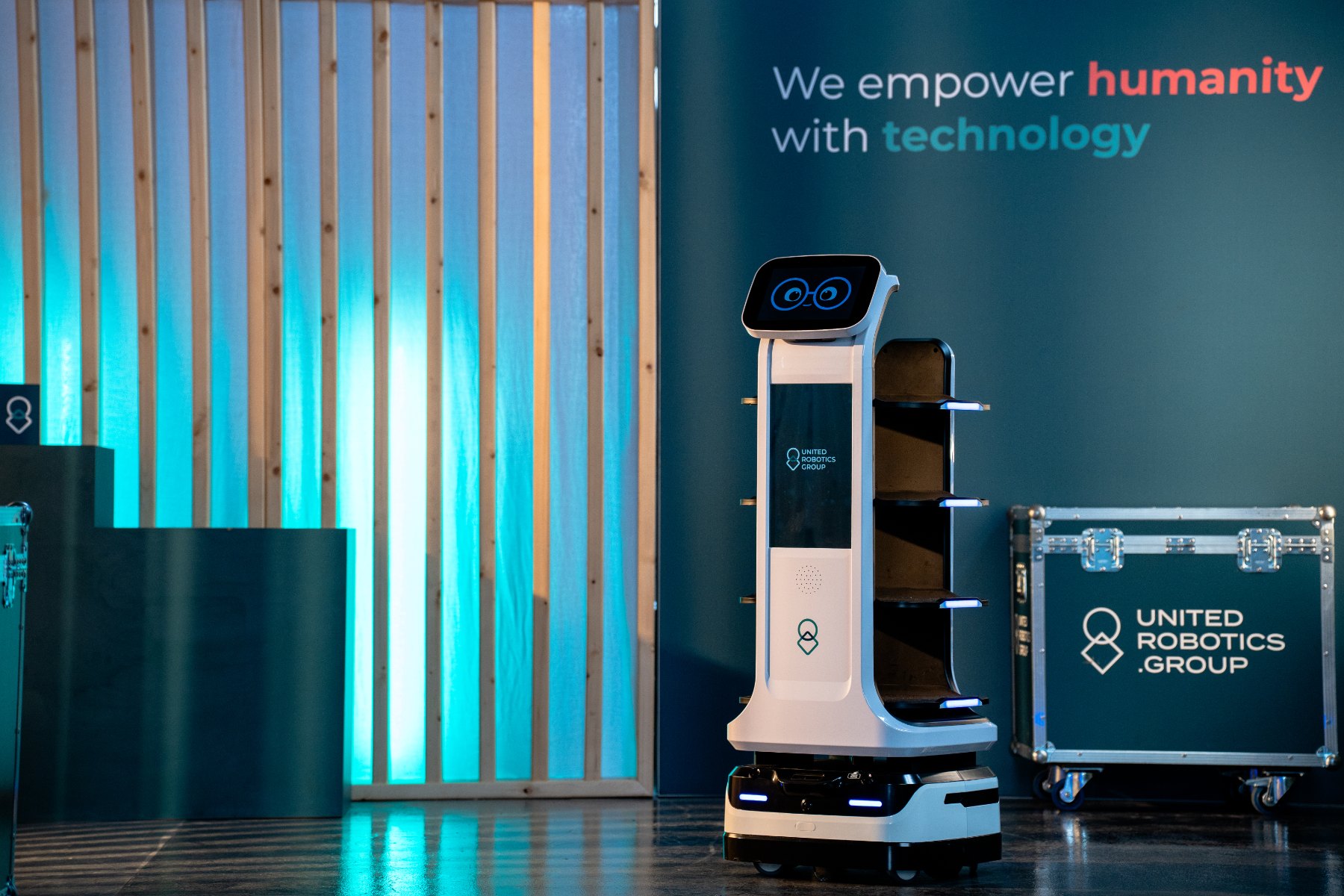 uServe, service robot with tray system for transporting food and drinks.